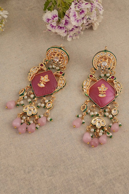 ChhavI'S Jewels Florid Kundan Polki Studded Danglers 
