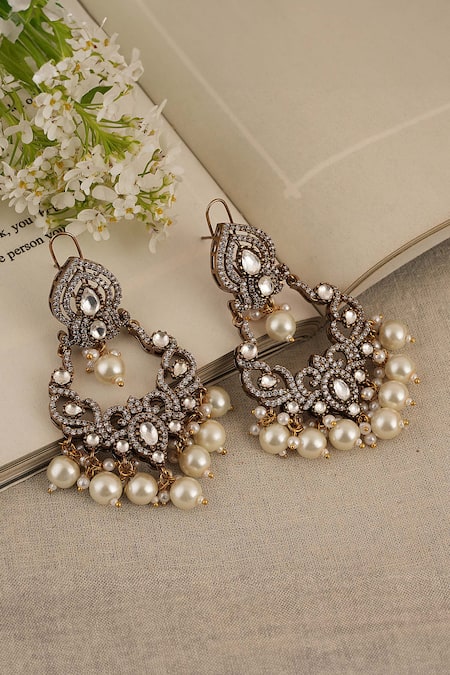 ChhavI'S Jewels Damask Crystal & Stone Studded Danglers 