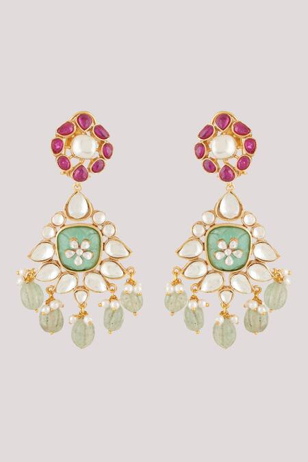 ChhavI'S Jewels_Multi Color Diamonds, Stones Daisy Kundan Floret Earrings _Online_at_Aza_Fashions