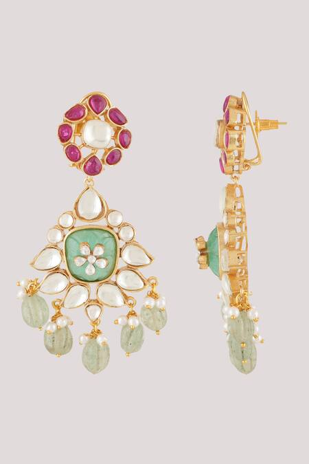 Buy_ChhavI'S Jewels_Multi Color Diamonds, Stones Daisy Kundan Floret Earrings _Online_at_Aza_Fashions