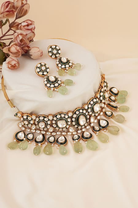 ChhavI'S Jewels Petal Bloom Kundan & Polki Studded Jewellery Set