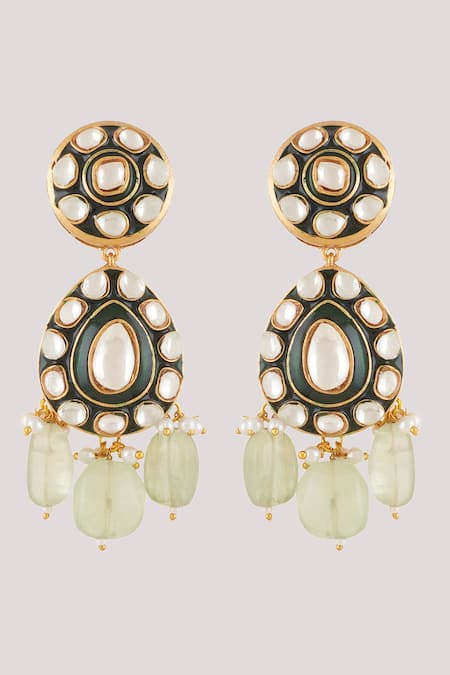 Buy_ChhavI'S Jewels_Green Pearls, Stones Petal Bloom Kundan And Polki Studded Jewellery Set _Online_at_Aza_Fashions