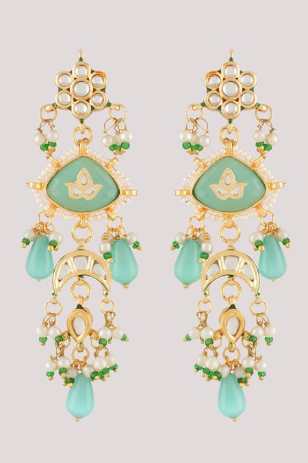 Buy_ChhavI'S Jewels_Green Pearls, Stones, Diamonds Azure Fleur Kundan And Polki Studded Jewellery Set _Online_at_Aza_Fashions