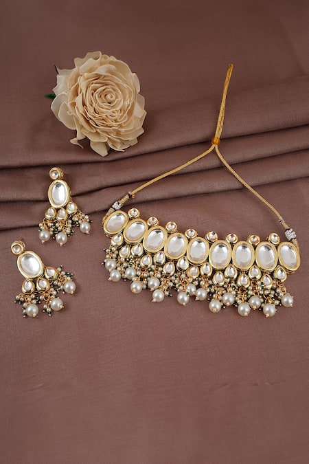 ChhavI'S Jewels Globule Kundan & Polki Studded Jewellery Set