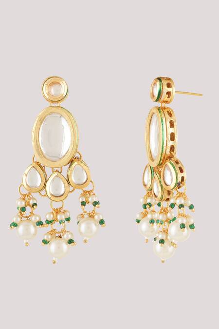 Buy_ChhavI'S Jewels_White Pearls, Diamonds Globule Kundan And Polki Studded Jewellery Set _Online_at_Aza_Fashions