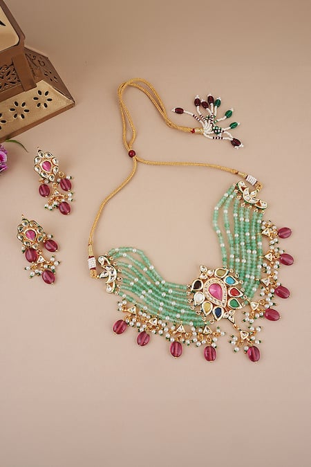 ChhavI'S Jewels Ornate Bloom Kundan & Polki Embellished Jewellery Set 