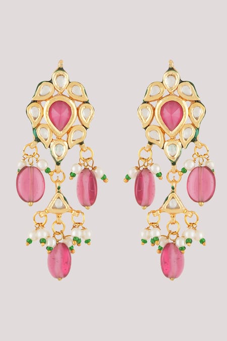 ChhavI'S Jewels_Multi Color Pearls, Ornate Bloom Kundan And Polki Embellished Jewellery Set _Online_at_Aza_Fashions