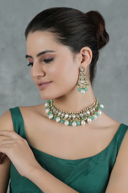 Chhavi's Jewels Peacock Kundan & Polki Studded Jewellery Set 