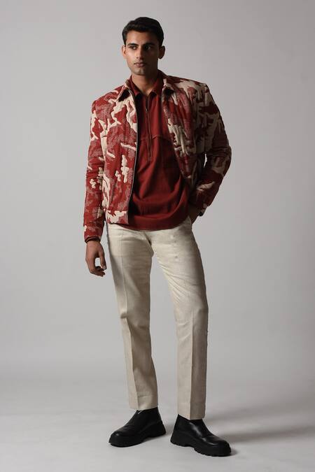 Countrymade Brown Cotton Embroidery Shadow Camo Hand Quilted Bomber Jacket Online at Aza Fashions Countrymade_Brown Cotton Embroidery Shadow Camo Hand Quilted Bomber Jacket_Online_at_Aza_Fashions