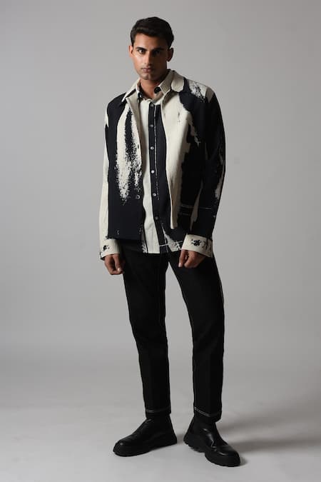 Countrymade Grey Double Cloth Cotton Printed Brush Strokes Texture Shadow Jacket 