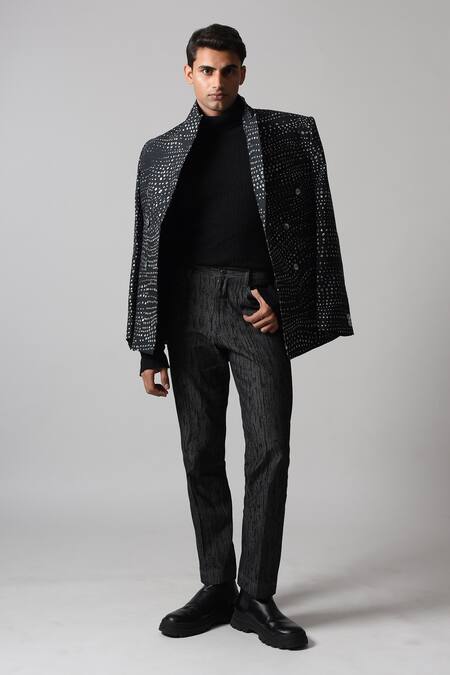 Countrymade_Black Linen Aboriginal Print Blazer_Online_at_Aza_Fashions