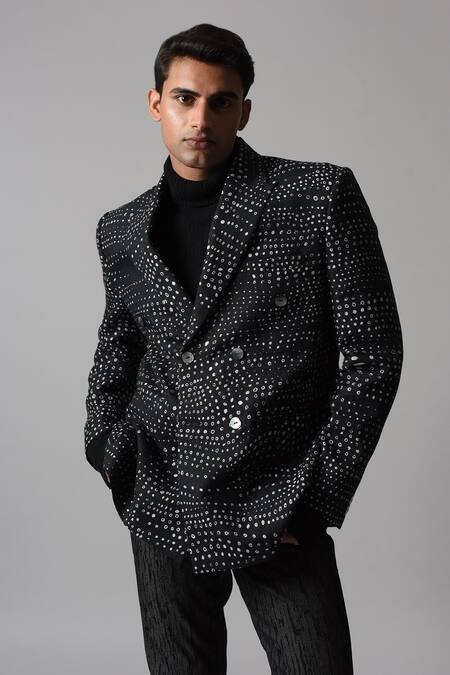 Countrymade_Black Linen Aboriginal Print Blazer_at_Aza_Fashions