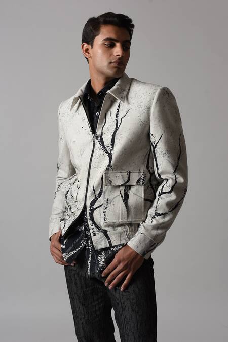 Buy_Countrymade_Grey Cotton Brain Shadow Printed Bomber Jacket_Online_at_Aza_Fashions