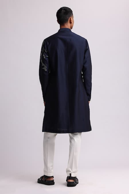 Shop Countrymade Blue Chanderi Embroidery Shadow Camo Thread Kurta And Pant Set at Aza Fashions Shop_Countrymade_Blue Chanderi Embroidery Shadow Camo Thread Kurta And Pant Set_at_Aza_Fashions