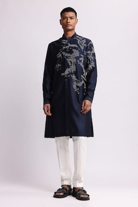 Buy Countrymade Blue Chanderi Embroidery Shadow Camo Thread Kurta And Pant Set Online at Aza Fashions Buy_Countrymade_Blue Chanderi Embroidery Shadow Camo Thread Kurta And Pant Set_Online_at_Aza_Fashions