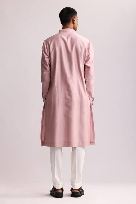 Shop Countrymade Pink Chanderi, Cotton Embroidery Shadow Camo Placement Kurta And Pant Set at Aza Fashions Shop_Countrymade_Pink Chanderi, Cotton Embroidery Shadow Camo Placement Kurta And Pant Set_at_Aza_Fashions