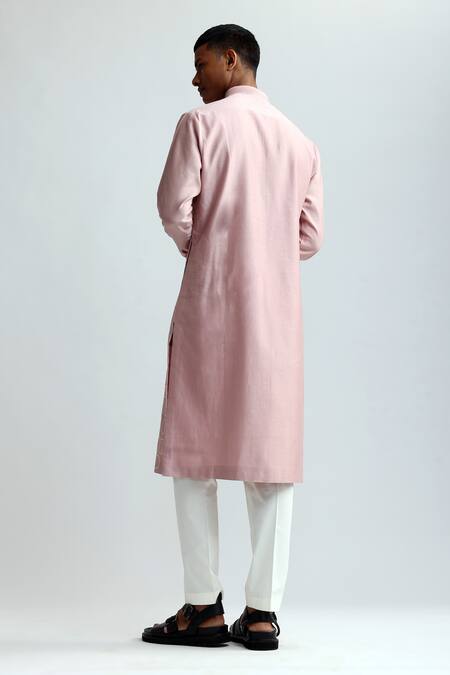 Shop Countrymade Pink Chanderi Embroidery Shadow Block Kurta And Pant Set at Aza Fashions Shop_Countrymade_Pink Chanderi Embroidery Shadow Block Kurta And Pant Set_at_Aza_Fashions