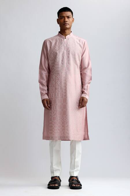 Countrymade Pink Chanderi Embroidery Shadow Block Kurta And Pant Set Online at Aza Fashions Countrymade_Pink Chanderi Embroidery Shadow Block Kurta And Pant Set_Online_at_Aza_Fashions
