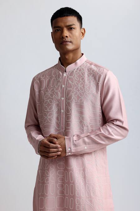 Shop Countrymade Pink Chanderi Embroidery Shadow Block Kurta And Pant Set Online at Aza Fashions Shop_Countrymade_Pink Chanderi Embroidery Shadow Block Kurta And Pant Set_Online_at_Aza_Fashions
