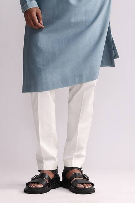 Countrymade_Blue Chanderi Embroidery Shadow Yoke Applique Kurta And Pant Set_Online_at_Aza_Fashions