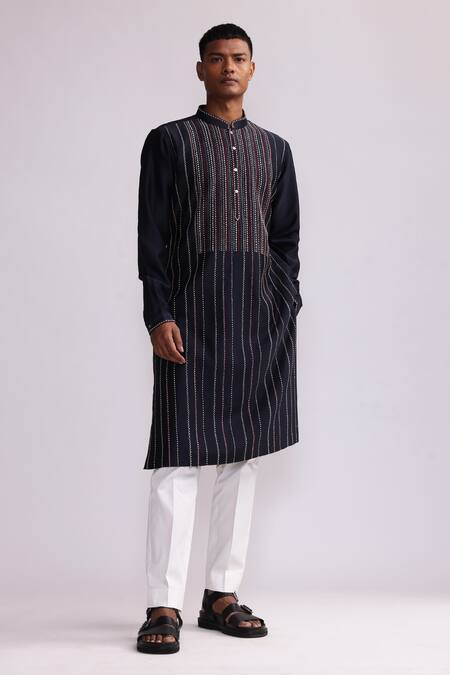 Countrymade Blue Chanderi Embroidery Terra Tribe Hand Kurta And Pant Set