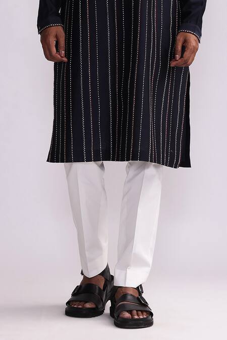 Shop_Countrymade_Blue Chanderi Embroidery Terra Tribe Hand Kurta And Pant Set_Online_at_Aza_Fashions