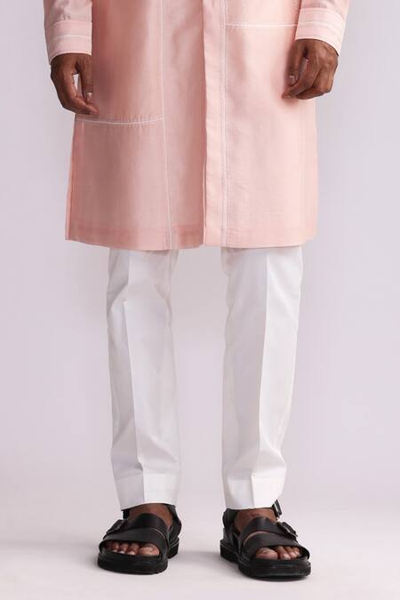 Shop_Countrymade_Pink Chanderi Embroidery Building Blocks Thread Kurta And Pant Set_Online_at_Aza_Fashions