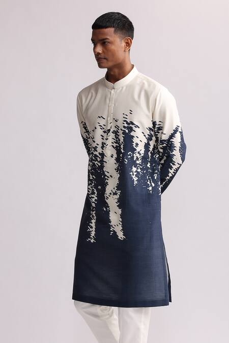 Countrymade Blue Chanderi Shadow Abstract Print Kurta Online at Aza Fashions Countrymade_Blue Chanderi Shadow Abstract Print Kurta_Online_at_Aza_Fashions