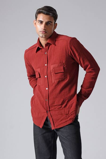 Countrymade_Brown Cotton Terra Textured Shirt_Online_at_Aza_Fashions