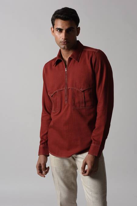 Countrymade_Brown Cotton Flap Pockets Shirt_Online_at_Aza_Fashions
