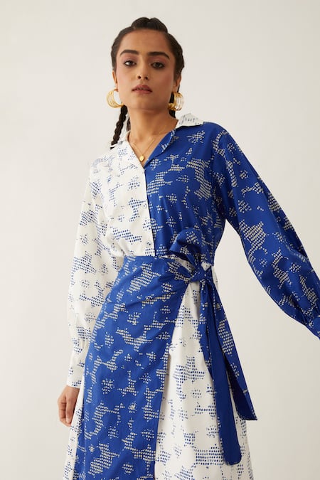 Buy Son Of A Noble Snob Blue Cotton Satin Collared Freya Void Print Dress Online at Aza Fashions Buy_Son Of A Noble Snob_Blue Cotton Satin Collared Freya Void Print Dress _Online_at_Aza_Fashions