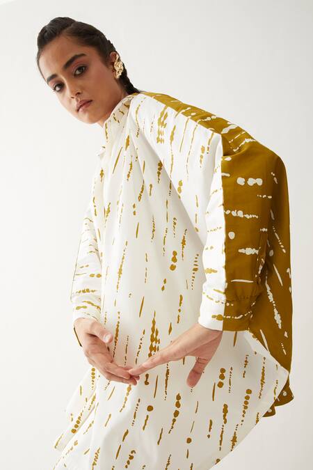 Buy Son Of A Noble Snob Off White Cotton Satin Printed Blot Collar Hidori Shirt And Pant Set Online at Aza Fashions Buy_Son Of A Noble Snob_Off White Cotton Satin Printed Blot Collar Hidori Shirt And Pant Set _Online_at_Aza_Fashions