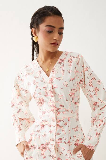 Buy Son Of A Noble Snob Off White Cotton Satin V-neck Innis Printed Dress Online at Aza Fashions Buy_Son Of A Noble Snob_Off White Cotton Satin V-neck Innis Printed Dress _Online_at_Aza_Fashions