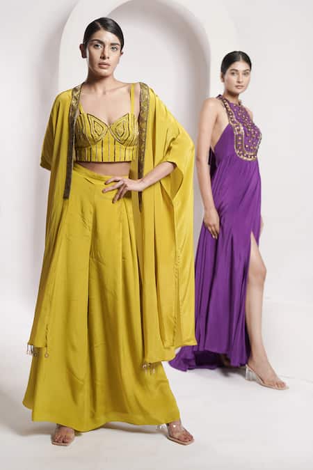 Shop_Deepika Chopra_Purple Crepe Sequins, Beads Halter Neck Embroidered Yoke Faired Maxi Dress_Online_at_Aza_Fashions