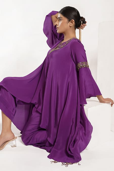 Deepika Chopra Purple Crepe, Chanderi Sequins, Anti-fit Asymmetric Kurta With Palazzo Pant at Aza Fashions Deepika Chopra_Purple Crepe, Chanderi Sequins, Anti-fit Asymmetric Kurta With Palazzo Pant_at_Aza_Fashions
