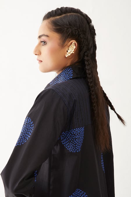 Shop_Son Of A Noble Snob_Black Cotton Satin Collared Bella Beans Floral Print Dress _Online_at_Aza_Fashions