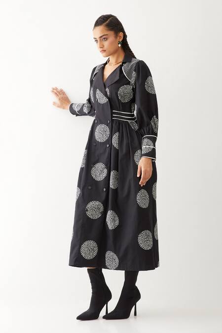 Son Of A Noble Snob Black Cotton Satin Collared Blair Printed Dress Online at Aza Fashions Son Of A Noble Snob_Black Cotton Satin Collared Blair Printed Dress _Online_at_Aza_Fashions