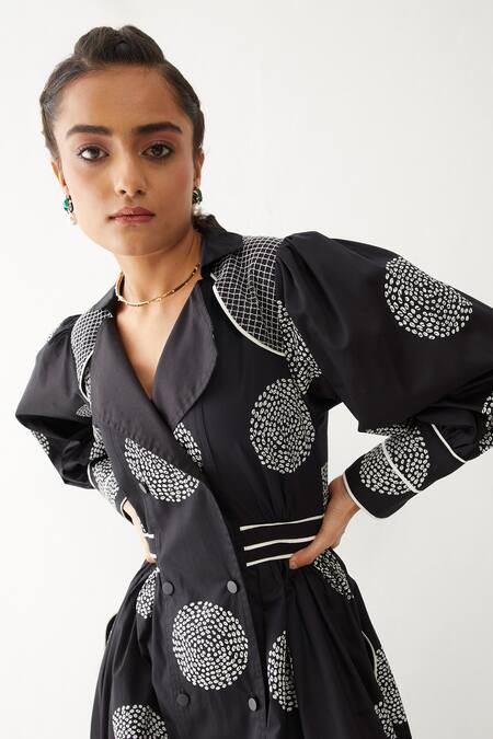 Buy Son Of A Noble Snob Black Cotton Satin Collared Blair Printed Dress Online at Aza Fashions Buy_Son Of A Noble Snob_Black Cotton Satin Collared Blair Printed Dress _Online_at_Aza_Fashions