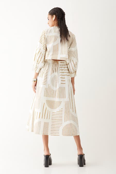 Shop_Son Of A Noble Snob_Off White Cotton Satin Scoop Neck Bonobo Printed Dress _at_Aza_Fashions