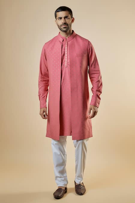 Spring Break Foil Print Bundi Jacket & Kurta Set 