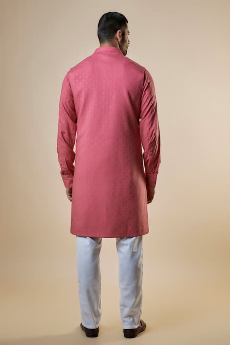 Shop Spring Break Pink Rayon Foil Printing Bundi Jacket And Kurta Set at Aza Fashions Shop_Spring Break_Pink Rayon Foil Printing Bundi Jacket And Kurta Set _at_Aza_Fashions