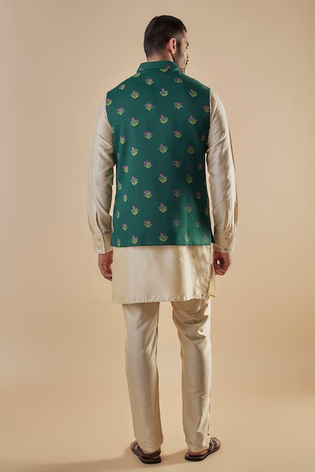 Spring Break Floral Print Bundi Jacket & Kurta Set 