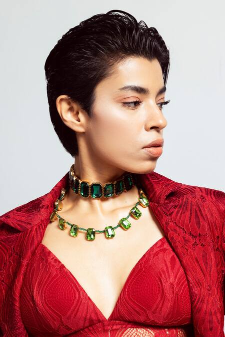 Nirmooha Red Lace Embroidery Intense Chantilly Embellished Bralette at Aza Fashions Nirmooha_Red Lace Embroidery Intense Chantilly Embellished Bralette _at_Aza_Fashions