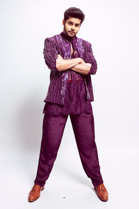 Nirmooha_Purple Crepe Plain Straight Pant _at_Aza_Fashions