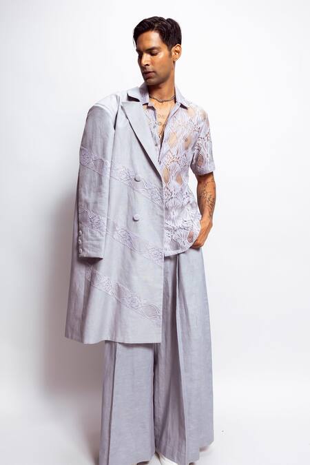 Nirmooha Grey Linen Wide Legged Pant at Aza Fashions Nirmooha_Grey Linen Wide Legged Pant _at_Aza_Fashions