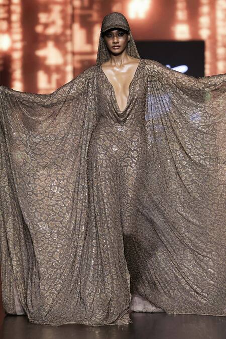 Buy Itrh Brown Net Printed Leopard Deep Cowl Neck Safari Chic Jumpsuit Online at Aza Fashions Buy_Itrh_Brown Net Printed Leopard Deep Cowl Neck Safari Chic Jumpsuit_Online_at_Aza_Fashions