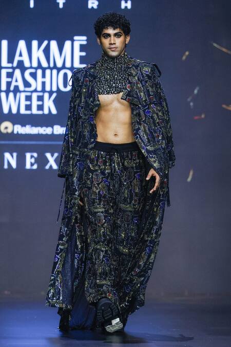 Buy Itrh Black Net Embellished Crystal Hierostyle Trench Coat And Pant Set Online at Aza Fashions Buy_Itrh_Black Net Embellished Crystal Hierostyle Trench Coat And Pant Set_Online_at_Aza_Fashions