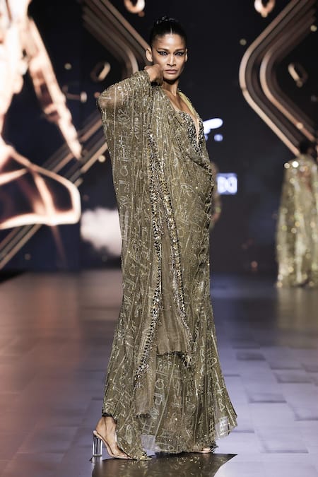 Shop_Itrh_Gold Net Crystals Sweetheart Neck Amunet Embellished Kaftan With Corset _at_Aza_Fashions