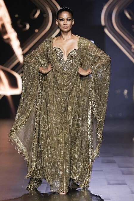 Itrh_Gold Net Crystals Sweetheart Neck Amunet Embellished Kaftan With Corset _Online_at_Aza_Fashions