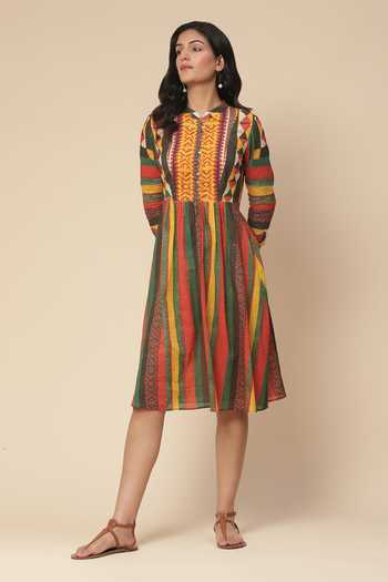 Bani Women's Printed Midi Dress - Festive & Party Dress With Mandarin Collar & Dupatta - View #13